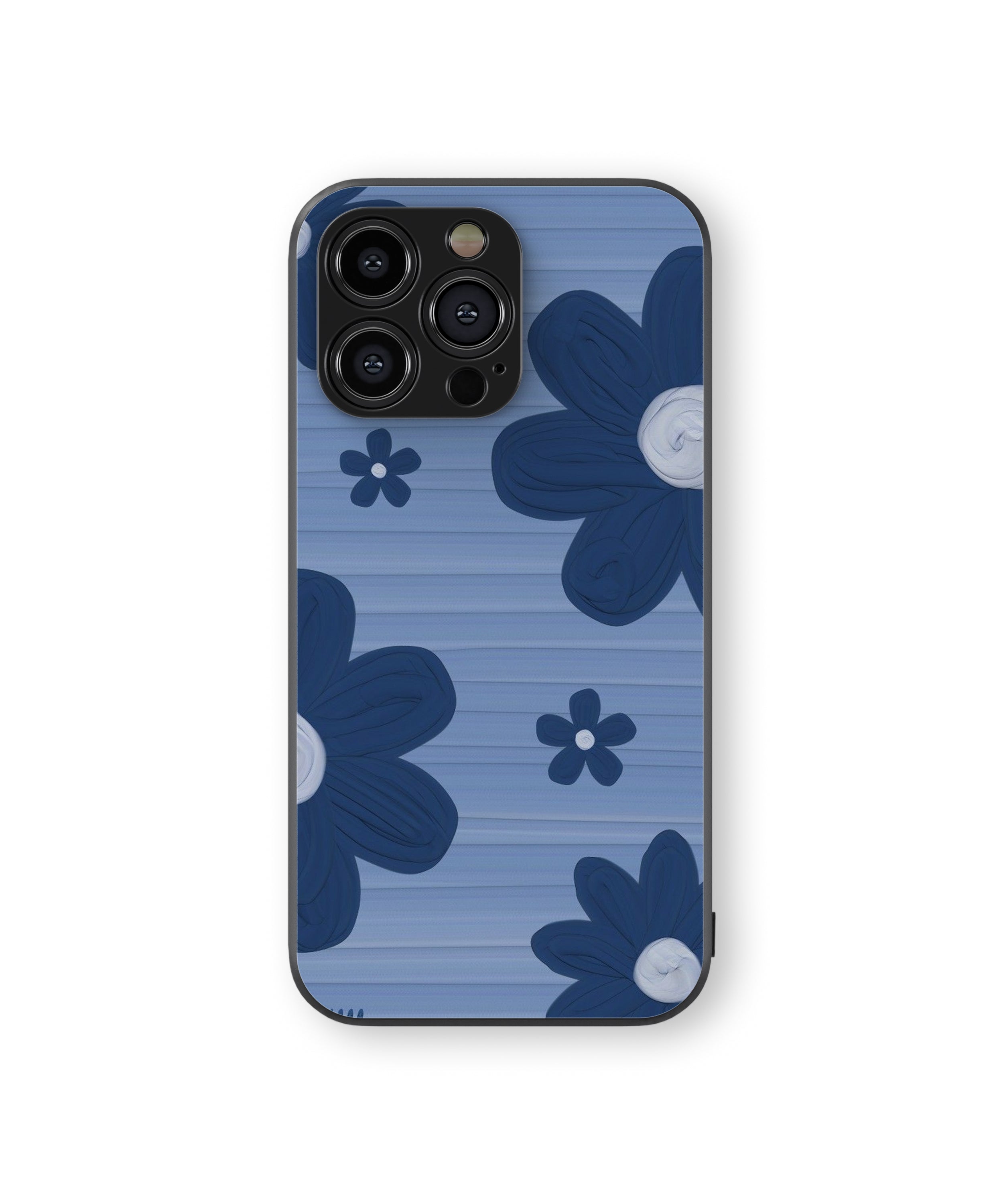 Blue Flower Heart Pattern Hybrid Metal TPU Case