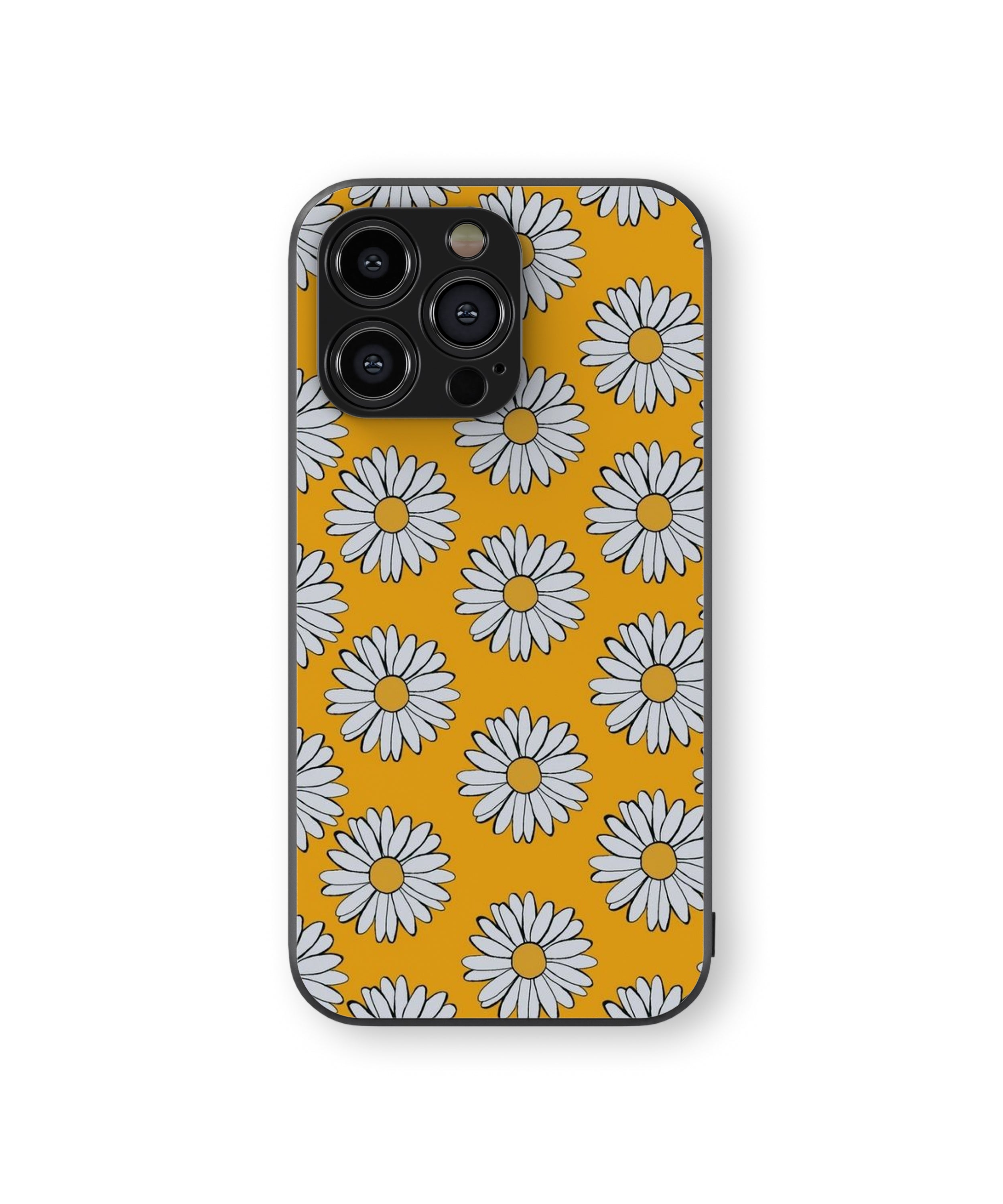 White Flower Orange Background Hybrid Metal TPU Case