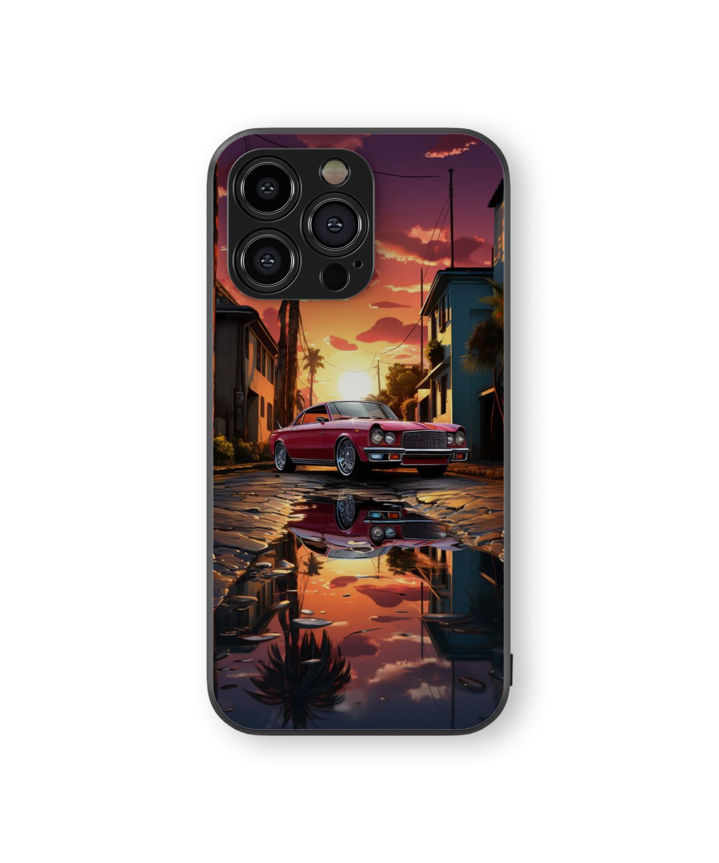 Red Water Reflection Car Hybrid Metal TPU Case