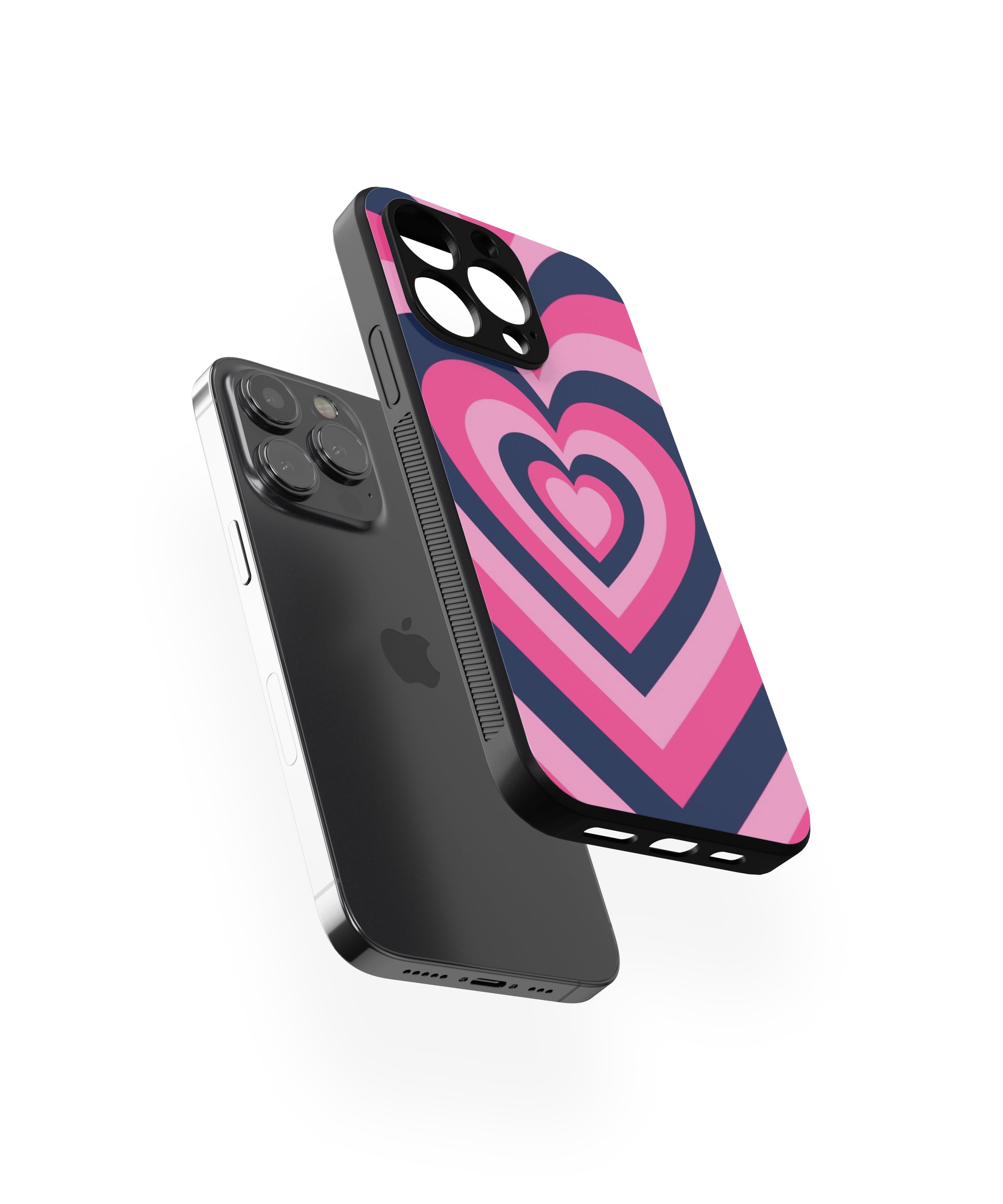 Blue Pink Heart Pattern Hybrid Metal TPU Case