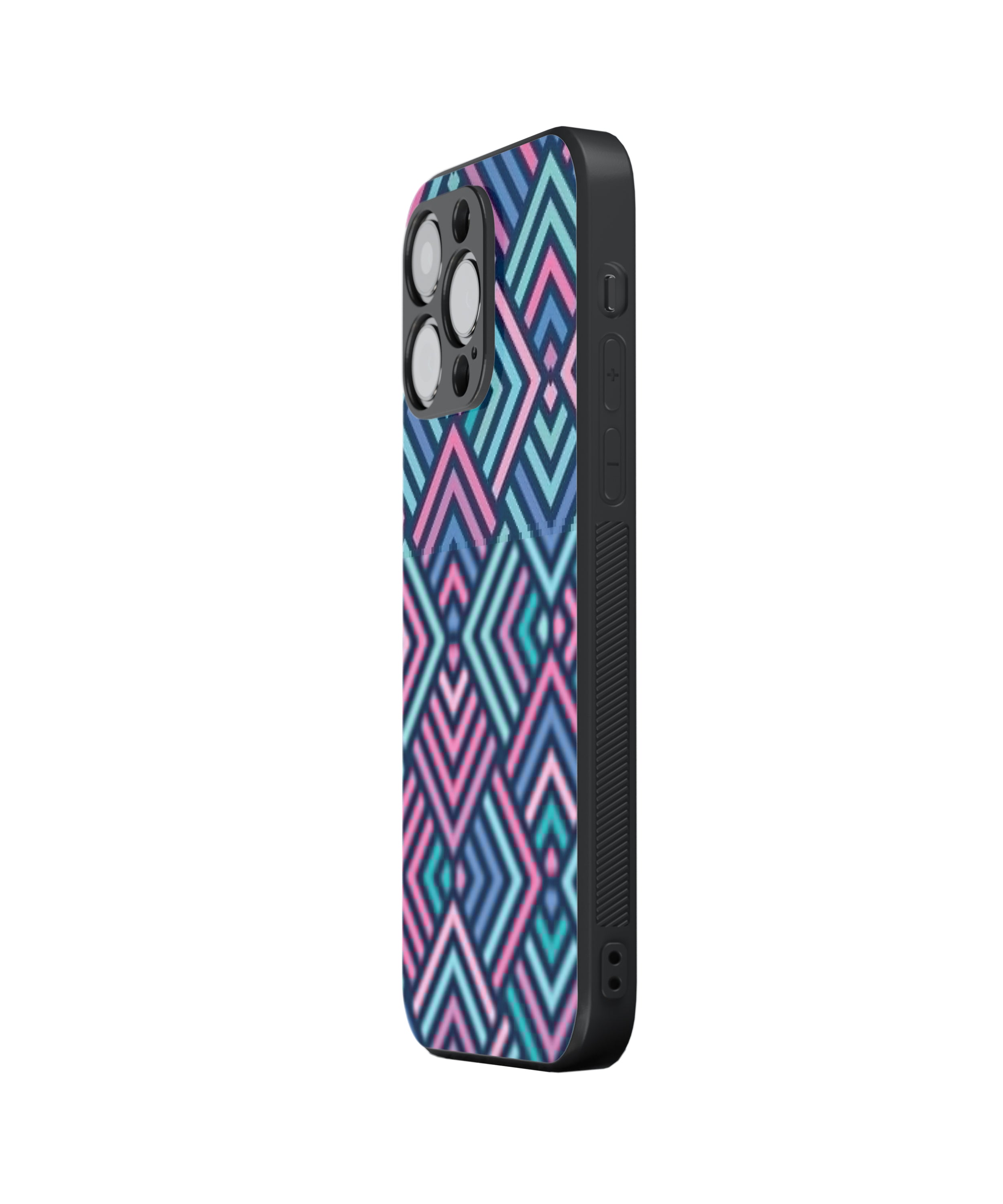 Pink Blue Geaometric Colour Pattern Hybrid Metal TPU Case