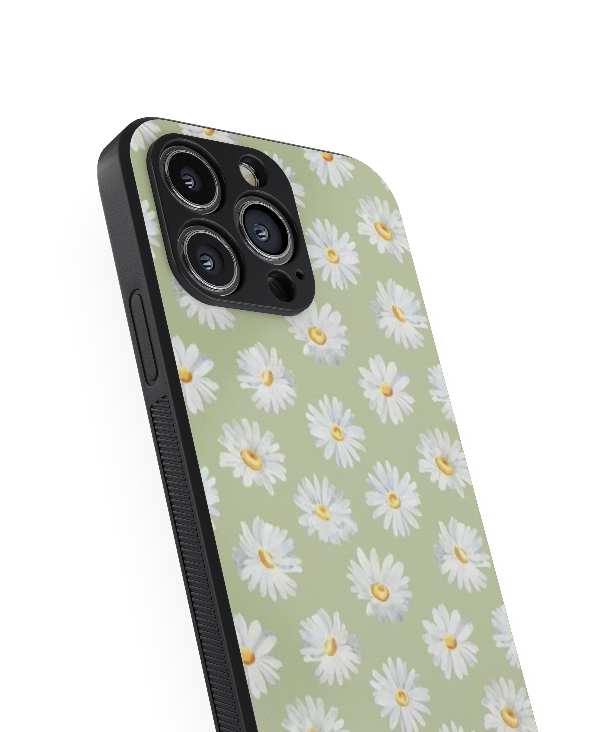 White Flower In Green Background Hybrid Metal TPU Case