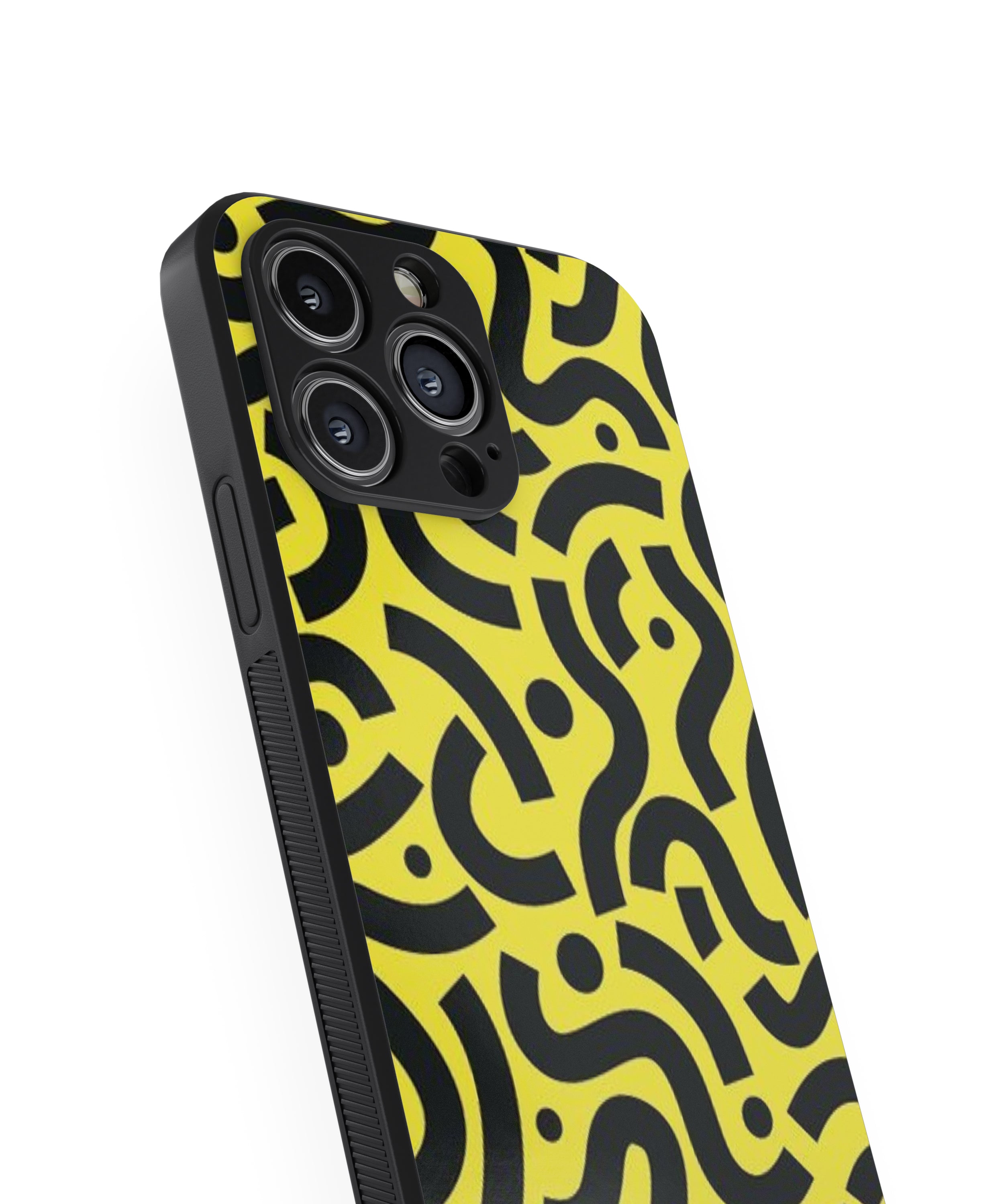 Yellow Background Black Pattern Hybrid Metal TPU Case