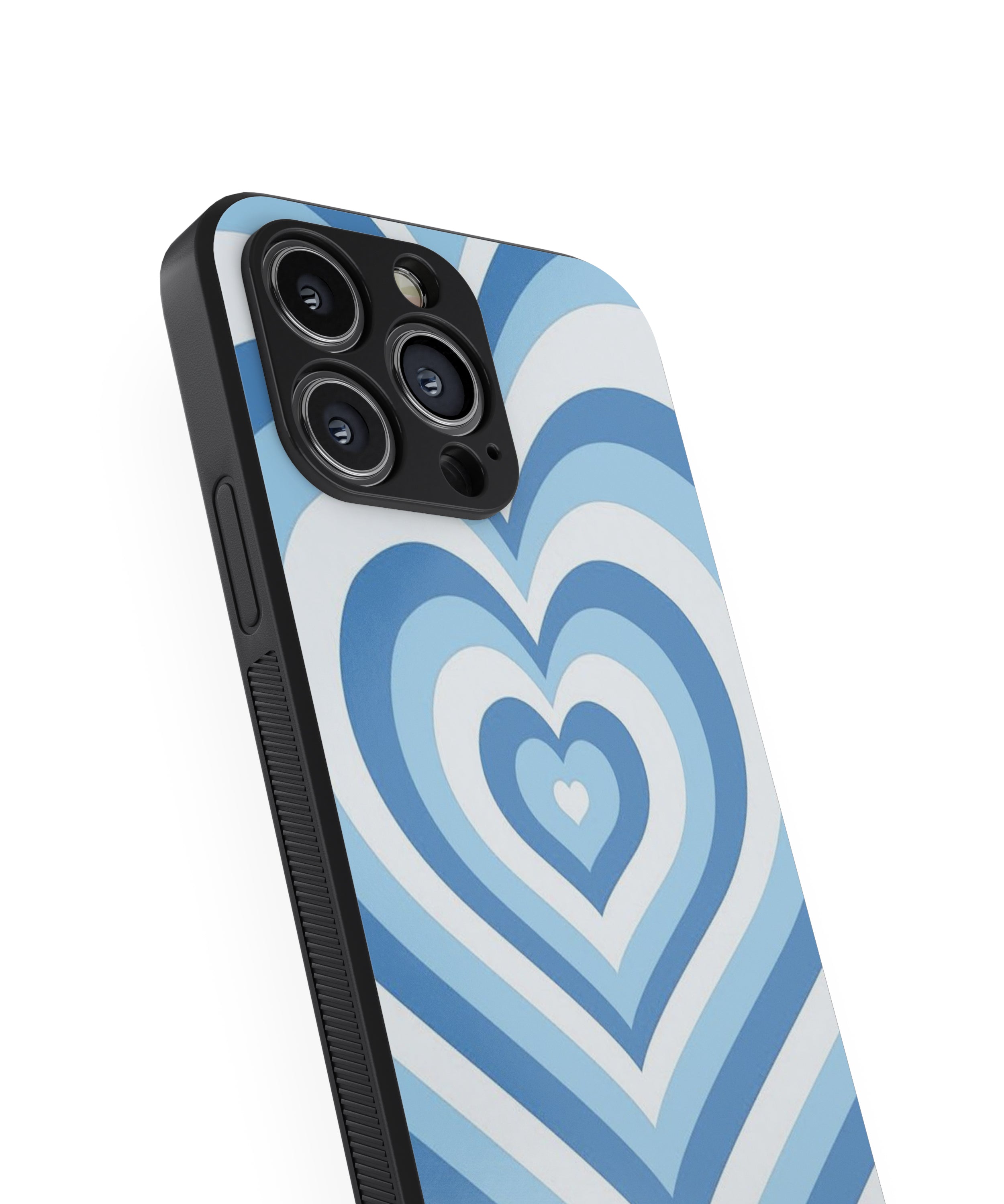 Blue Background White Heart Pattern Hybrid Metal TPU Case