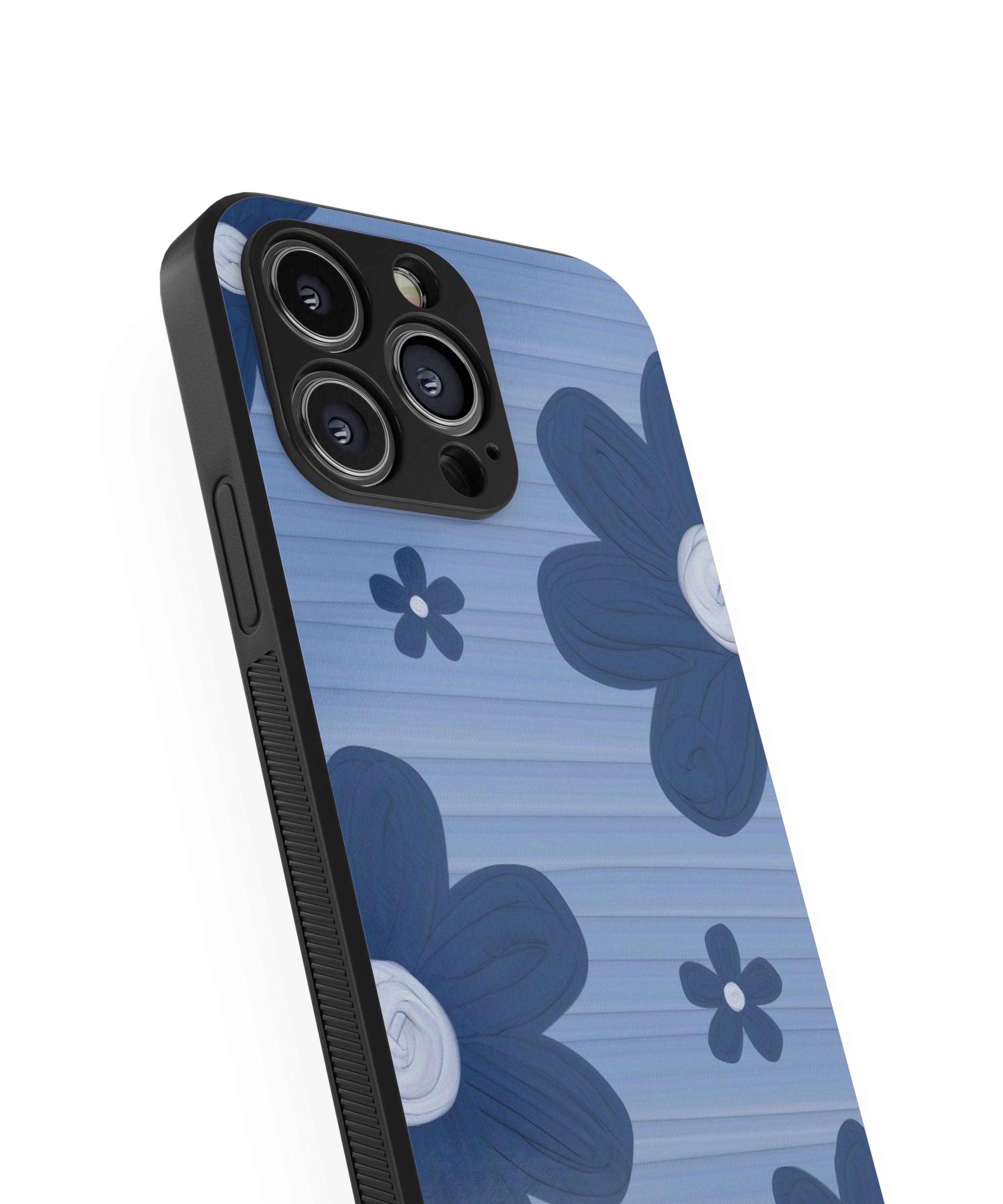 Blue Flower Heart Pattern Hybrid Metal TPU Case