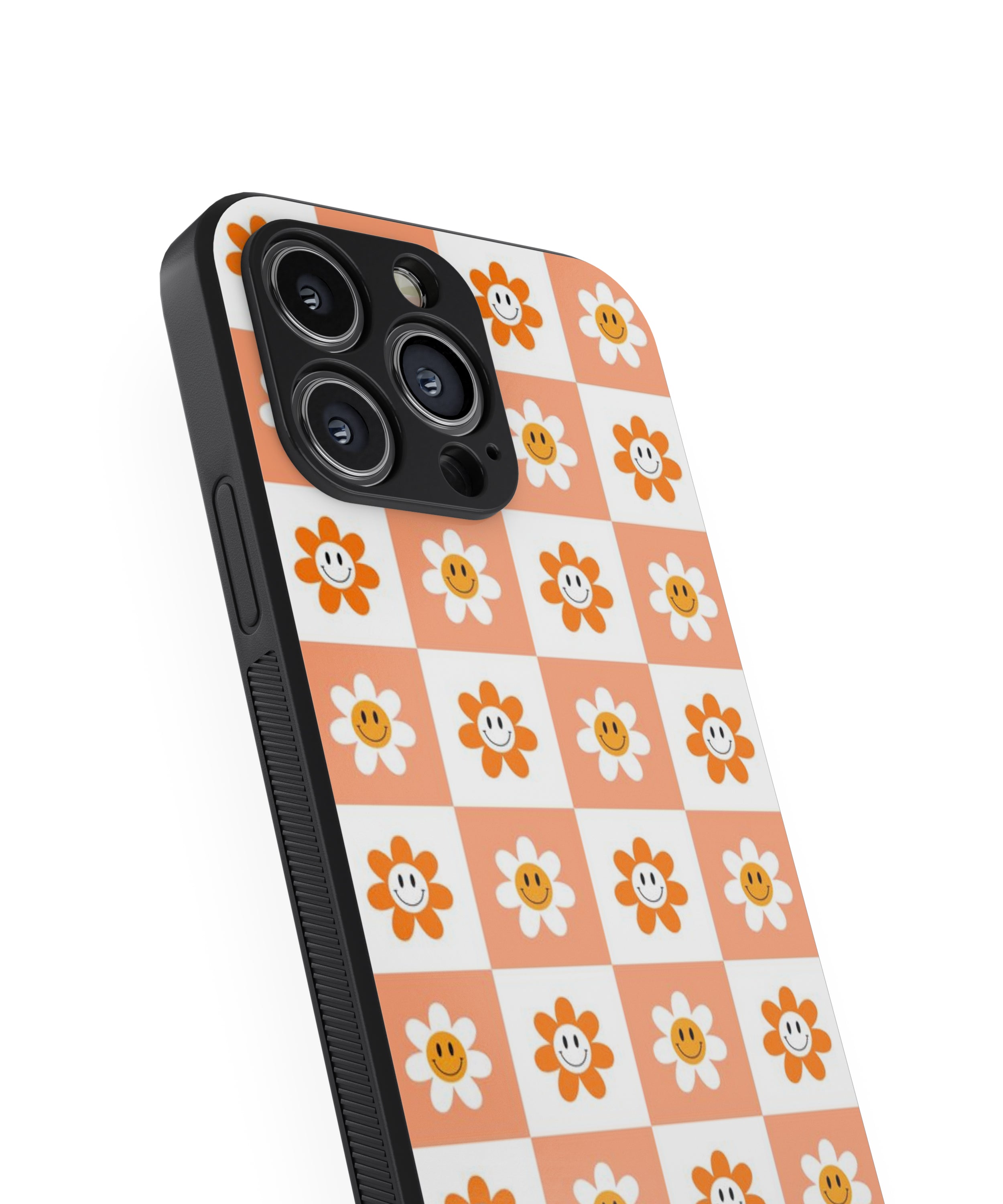 White Orange Smile Flower In Blocks Hybrid Metal TPU Case