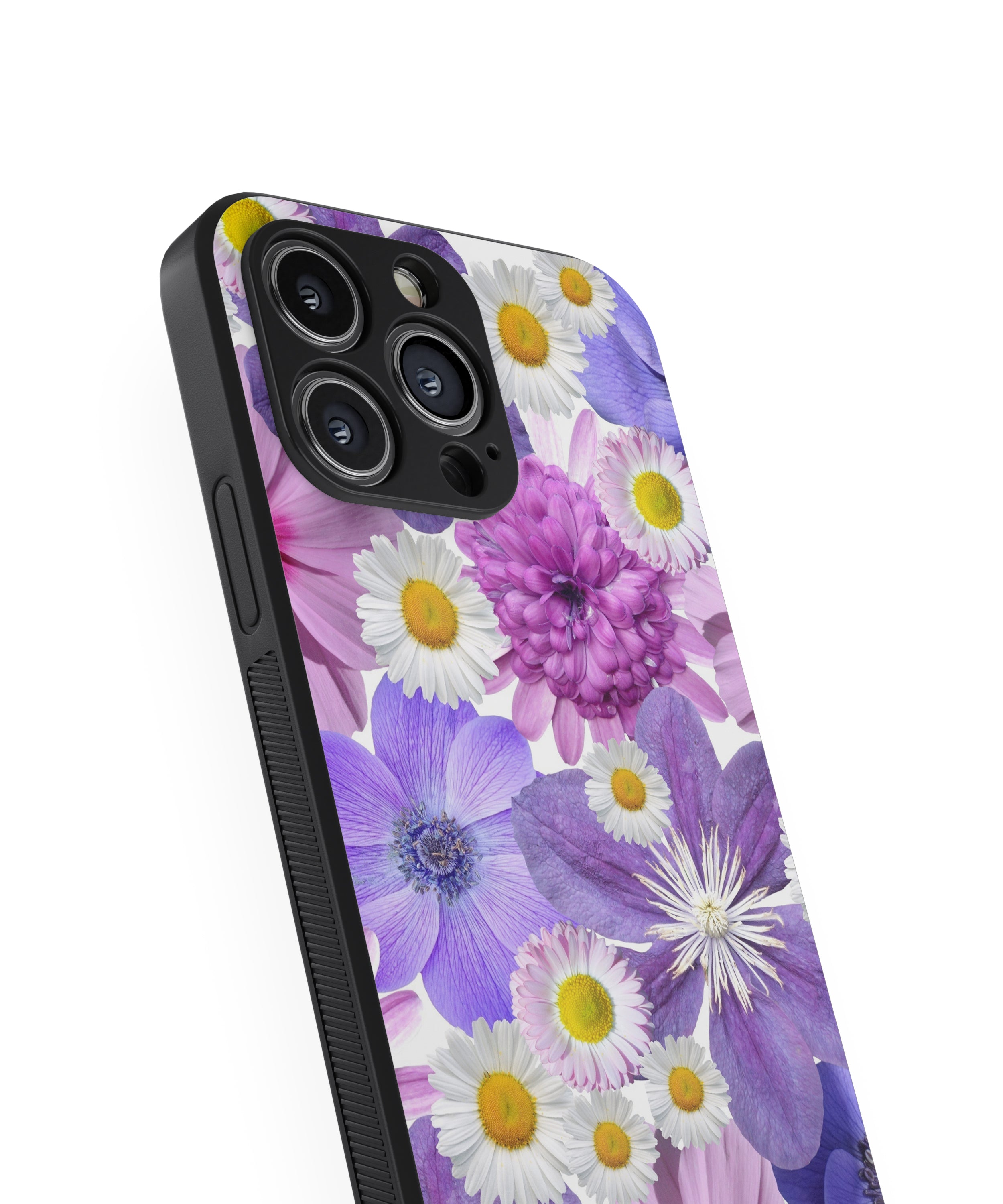 Beautiful Purple Floral Pattern Hybrid Metal TPU Case