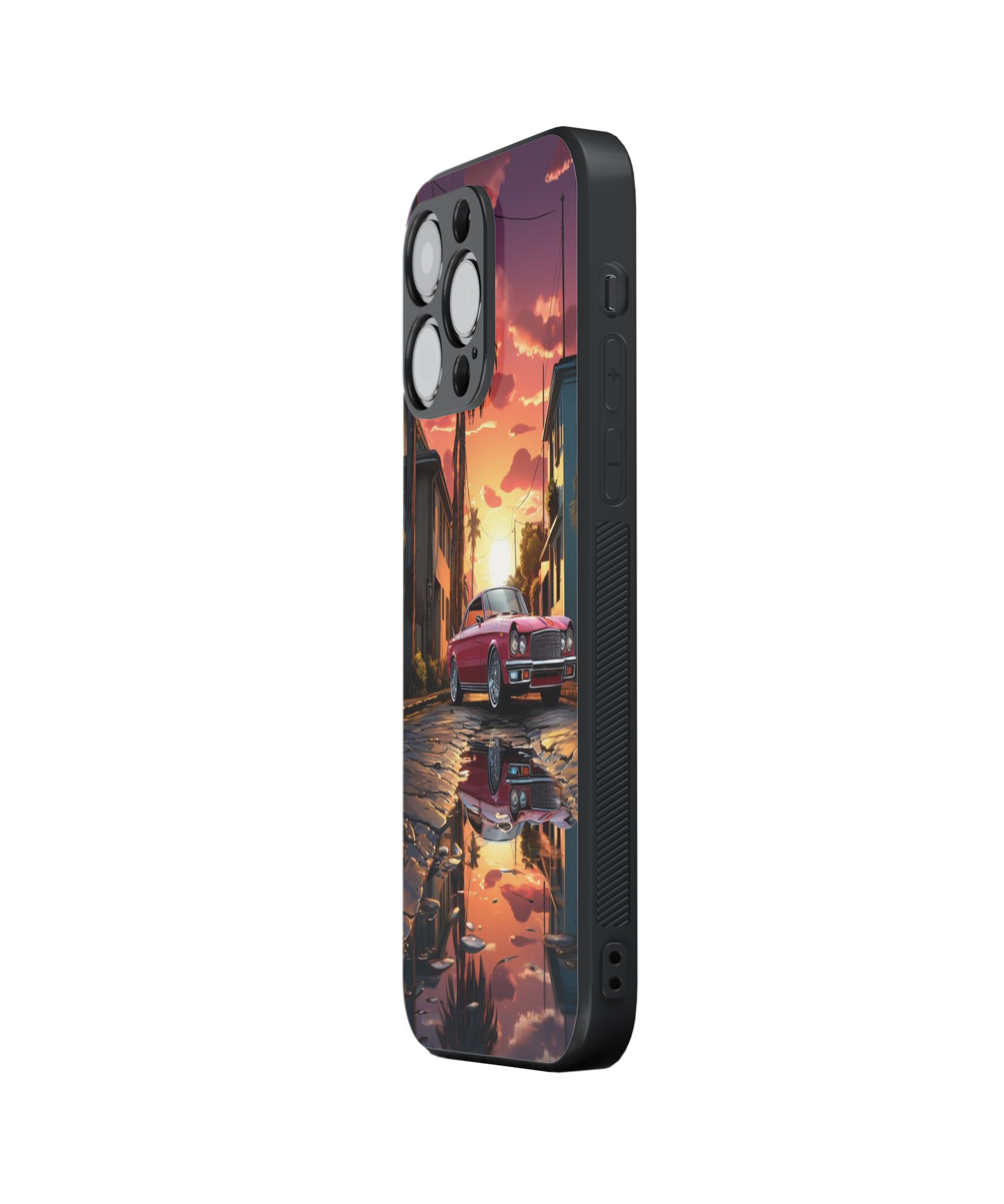 Red Water Reflection Car Hybrid Metal TPU Case