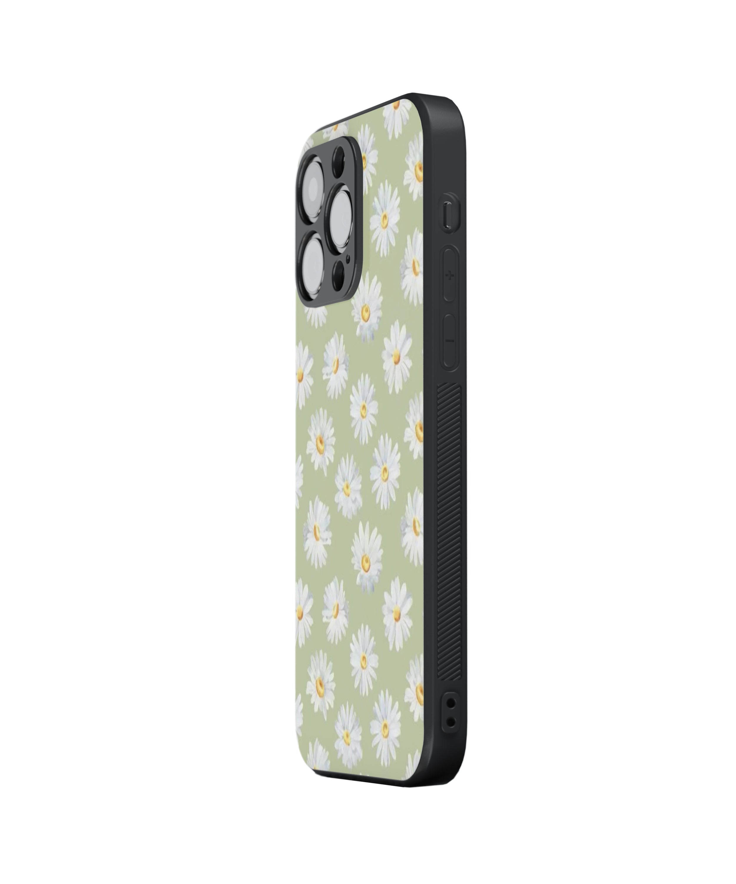 White Flower In Green Background Hybrid Metal TPU Case