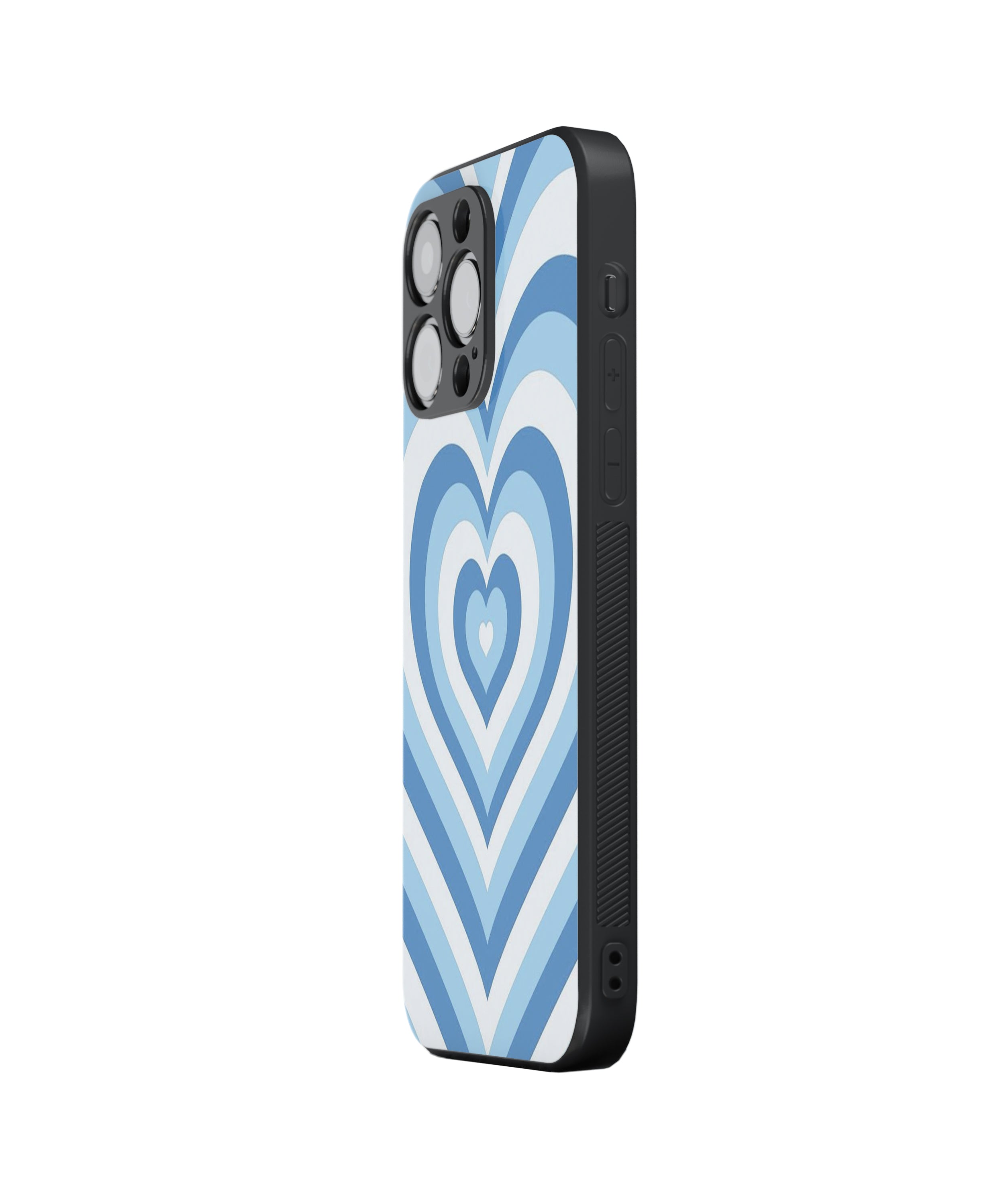 Blue Background White Heart Pattern Hybrid Metal TPU Case