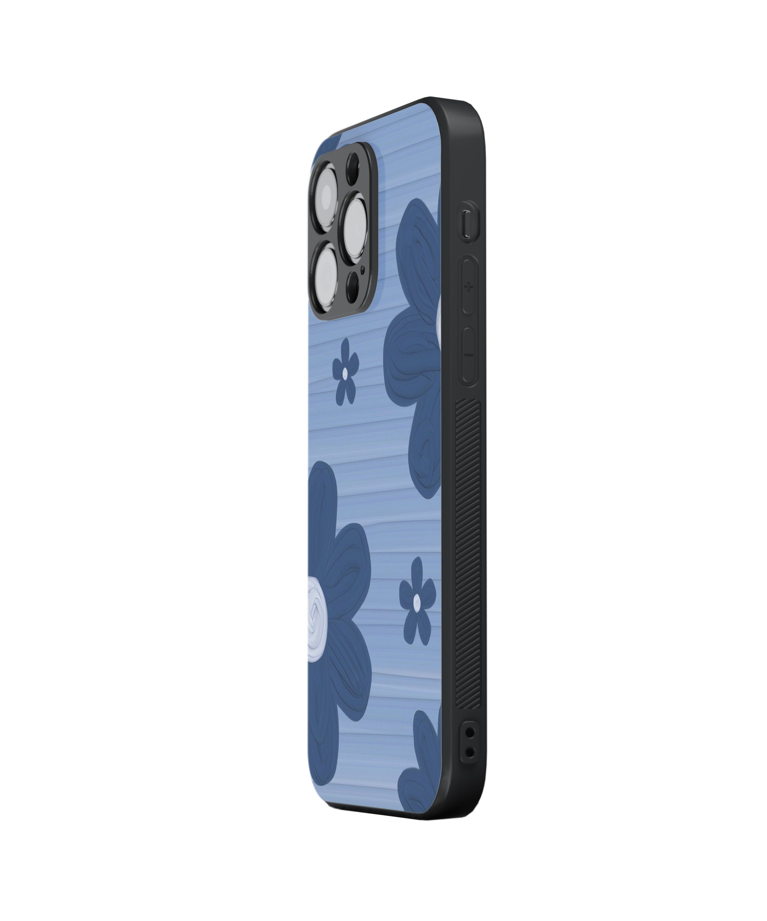 Blue Flower Heart Pattern Hybrid Metal TPU Case