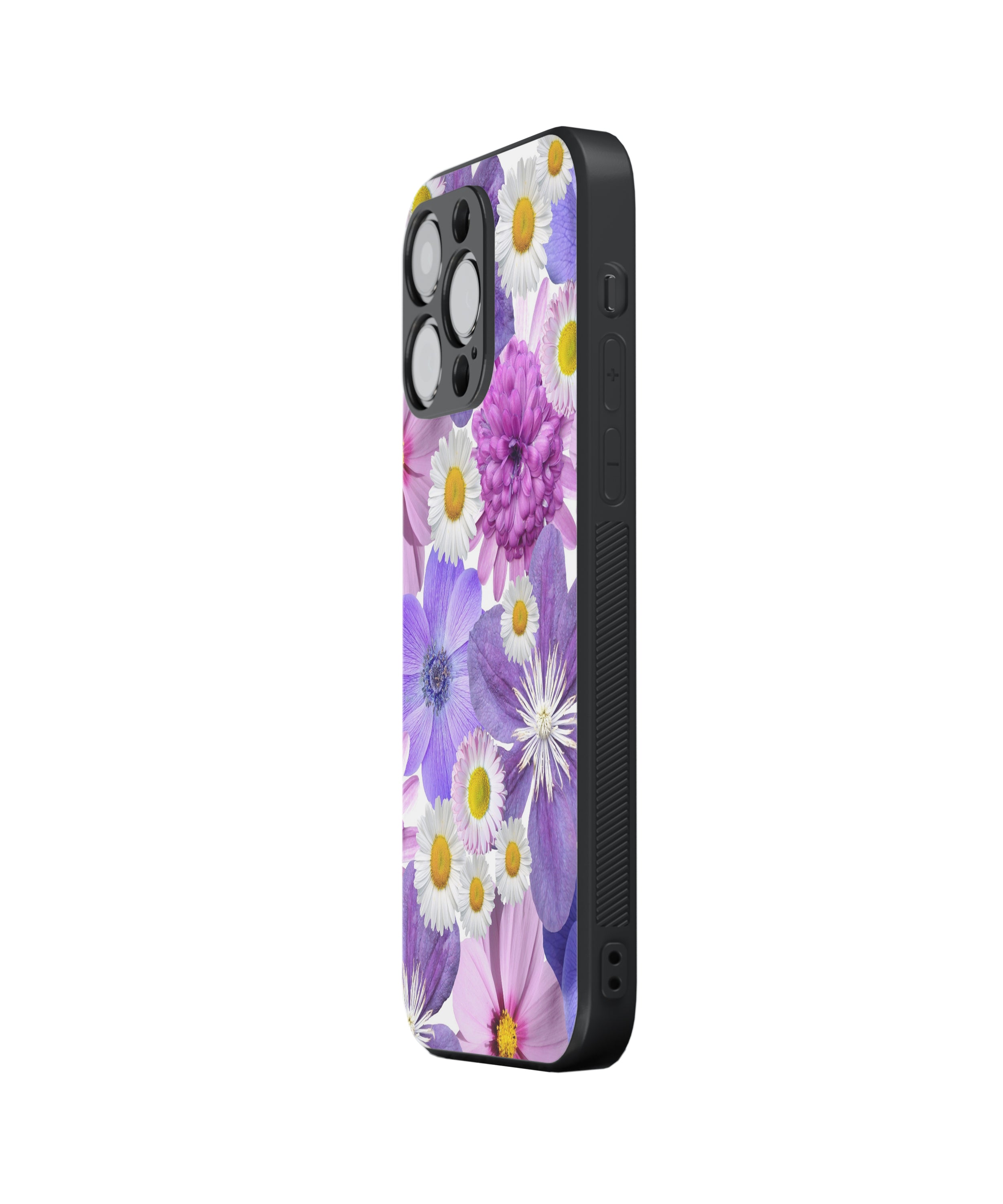 Beautiful Purple Floral Pattern Hybrid Metal TPU Case