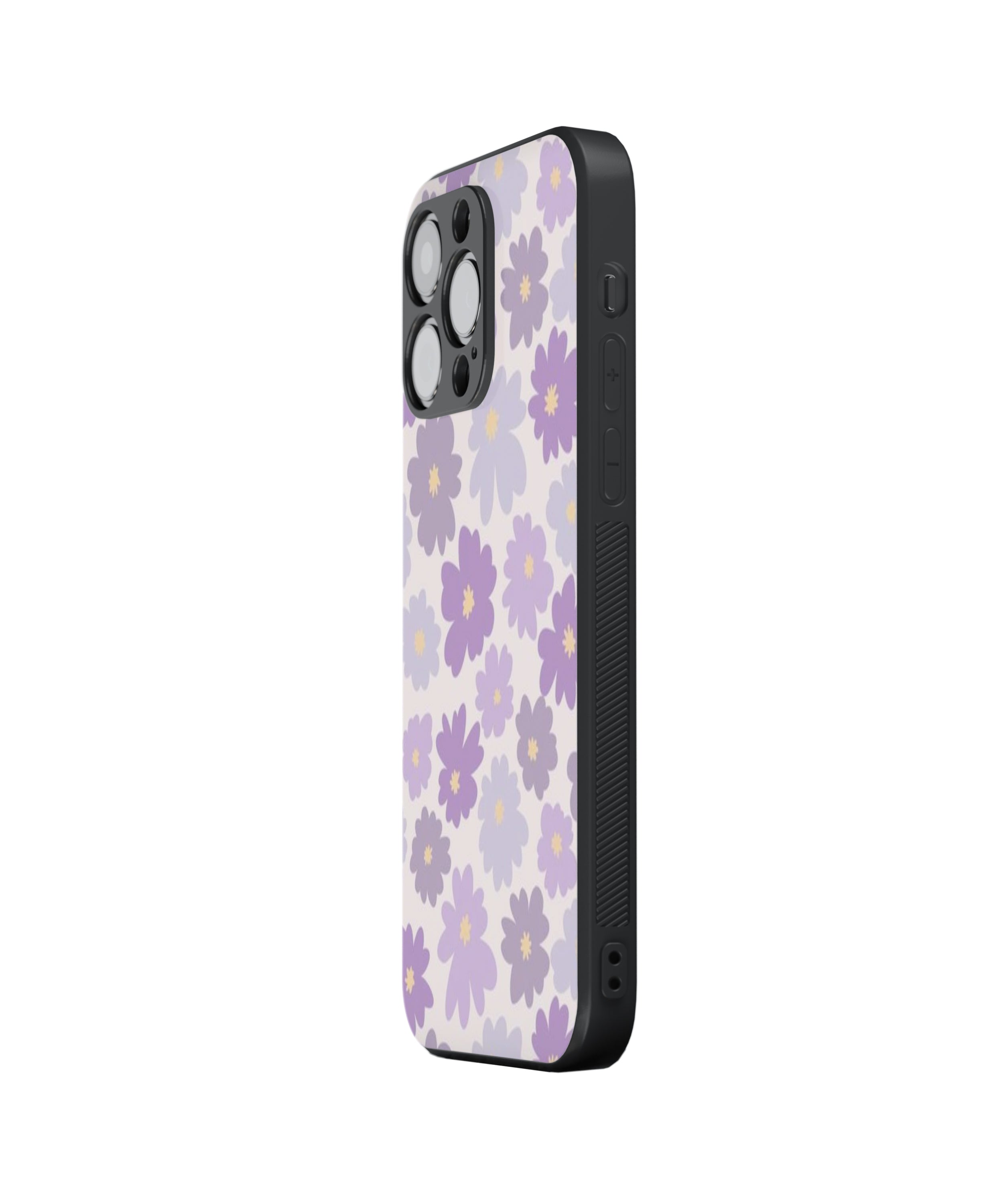 Purple & Grey Flower Hybrid Metal TPU Case