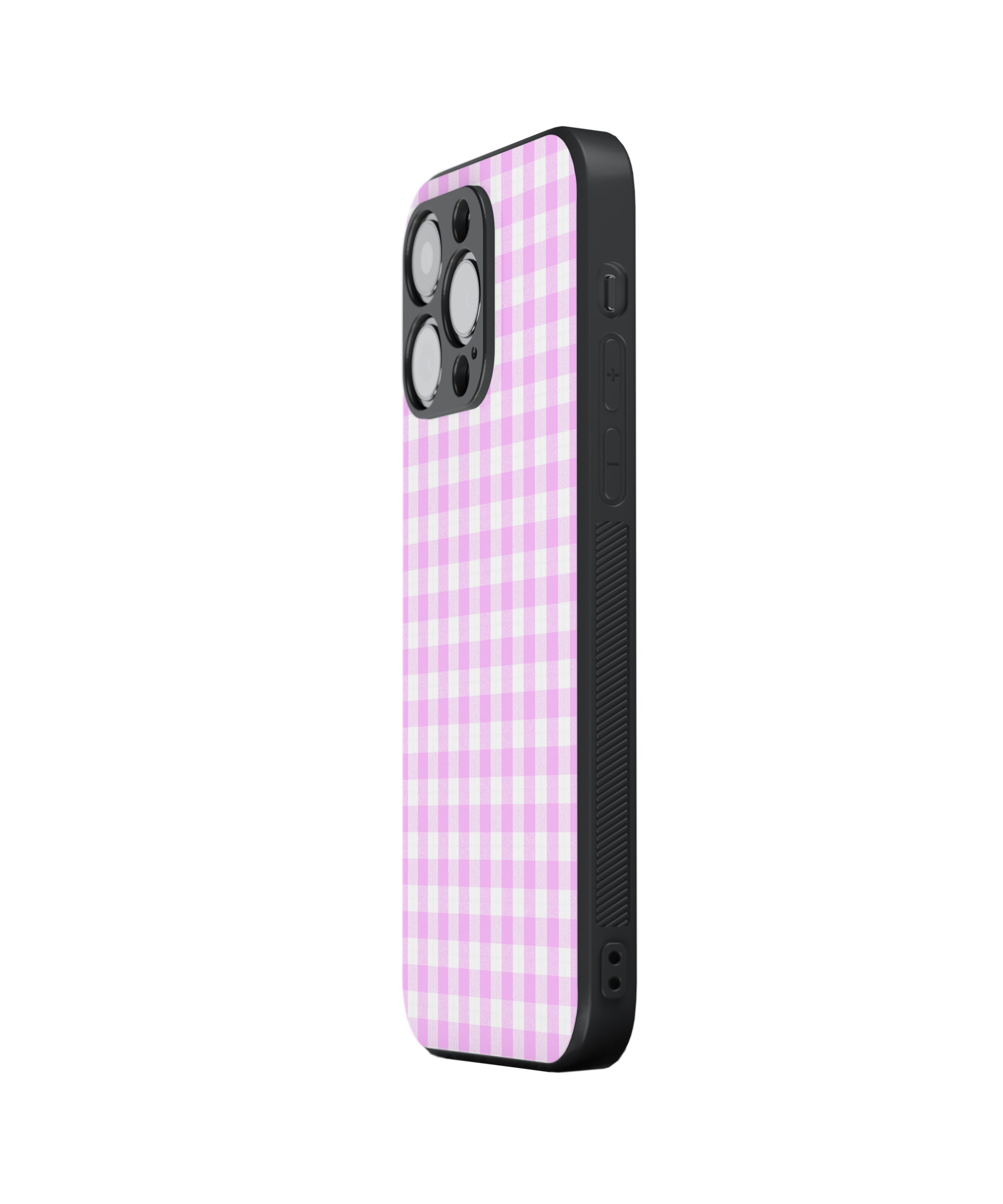 Pink White Check Pattern Hybrid Metal TPU Case