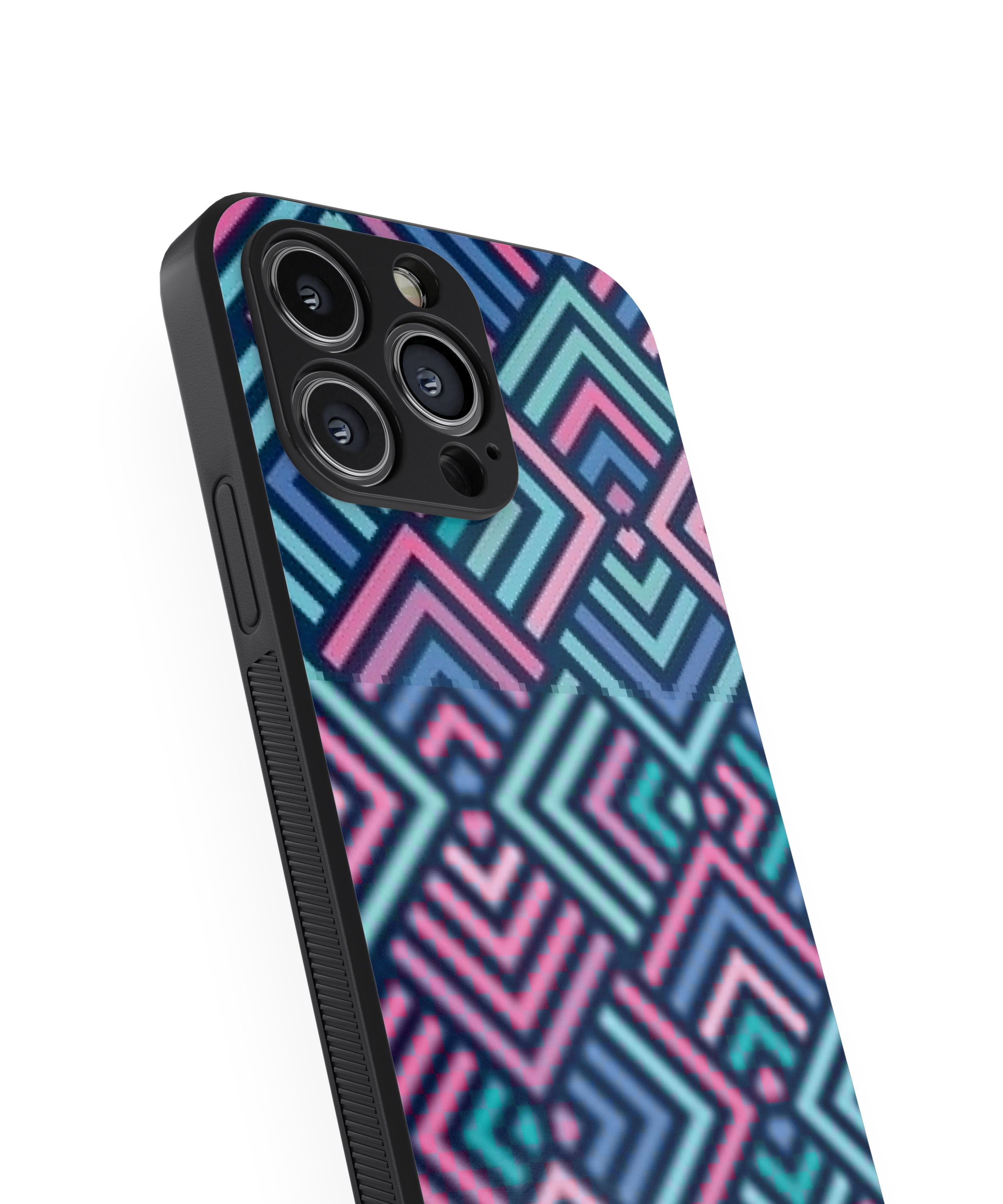 Pink Blue Geaometric Colour Pattern Hybrid Metal TPU Case